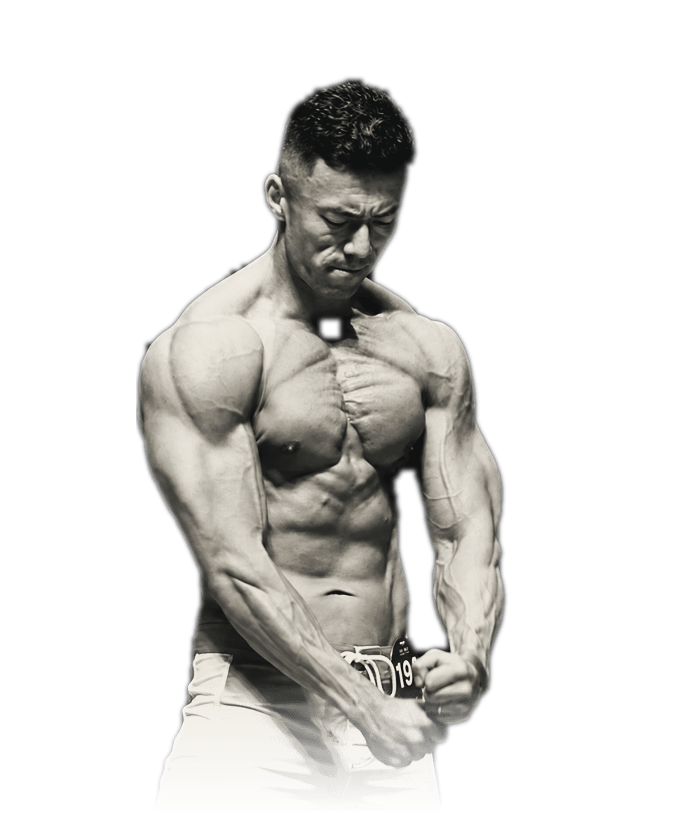 Taka on a Men's Physique competition stage